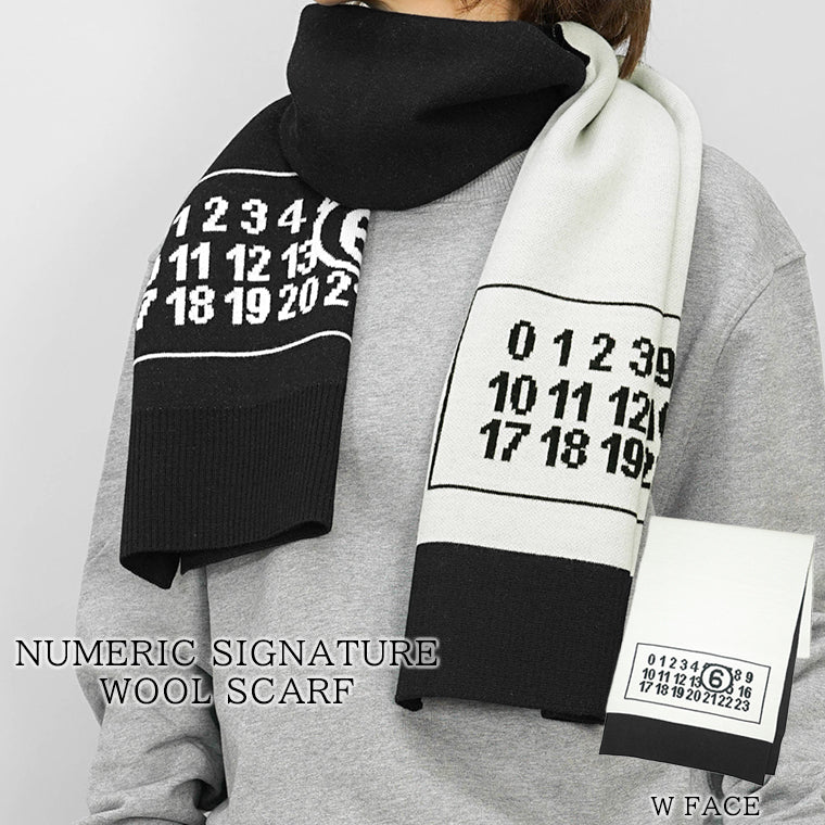 【2024AW CLEARANCE SALE】 MM6 Maison Margiela レディース メンズ Wフェイス マフラー NUMERIC SIGNATURE WOOL SCARF S52TE0055 M13050 ブラック 900J