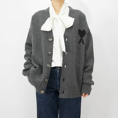 AMI レディース カーディガン UKC367 018 GRIS CHINE NOIR グレー ブラック 0504