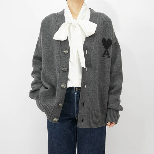 AMI レディース カーディガン UKC367 018 GRIS CHINE NOIR グレー ブラック 0504