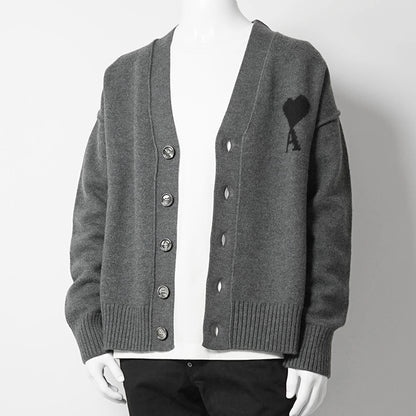 AMI メンズ カーディガン UKC367 018 GRIS CHINE NOIR グレー ブラック 0504
