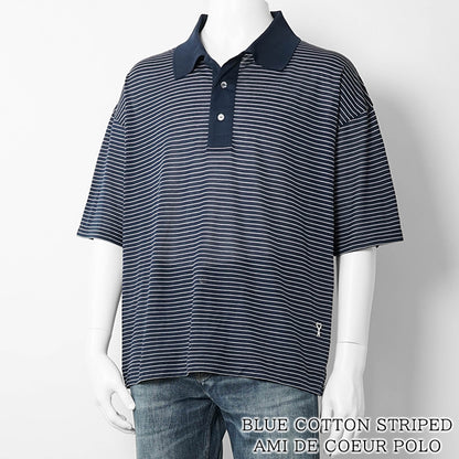 【2026SS SUMMER SALE】AMI メンズ ポロシャツ AMI DE COEUR POLO UPL422 JE0212 ENCRE BLANC ネイビー ホワイト A044