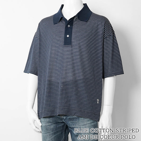 【2026SS SUMMER SALE】AMI メンズ ポロシャツ AMI DE COEUR POLO UPL422 JE0212 ENCRE BLANC ネイビー ホワイト A044