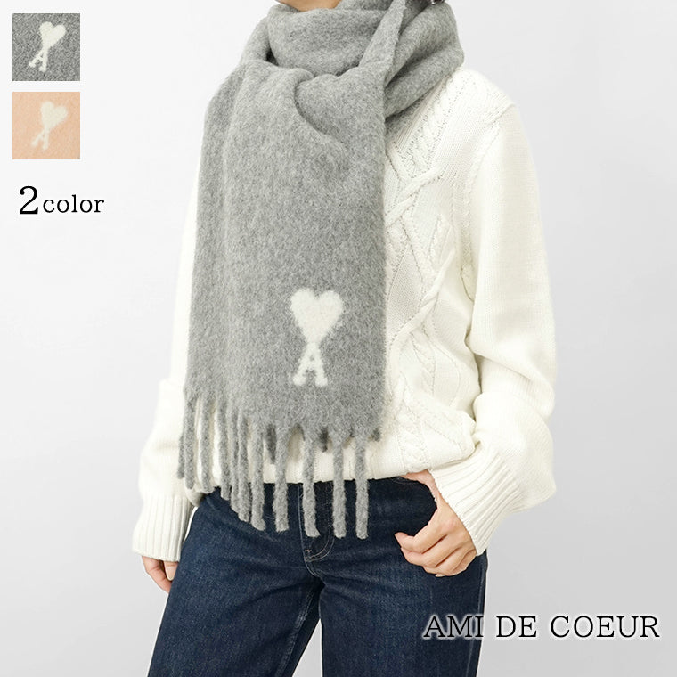 AMI レディース メンズ マフラー AMI DE COEUR USF673 AW0004 GRIS グレー 050 POUDRE ピンク 680
