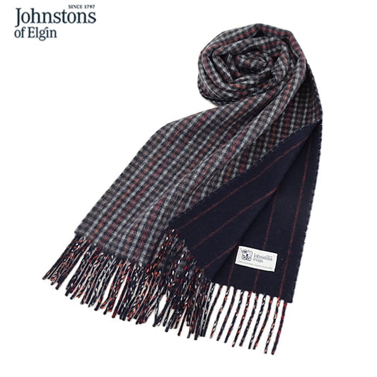 Johnstons メンズ レディース カシミア100％ Wフェイス マフラー WA000020 RU7133 GUNCLUB PINSTRIPE ガンクラブ ストライプ