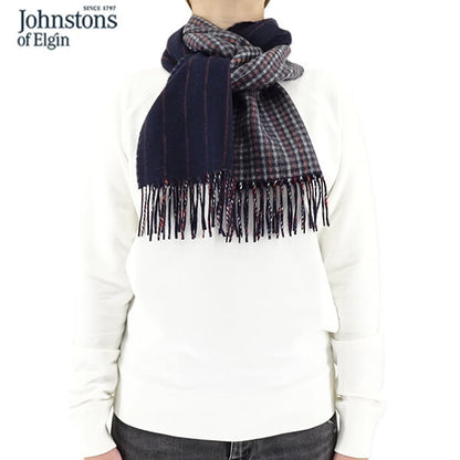 Johnstons レディース メンズ カシミア100％ Wフェイス マフラー WA000020 RU7133 GUNCLUB PINSTRIPE ガンクラブ ストライプ