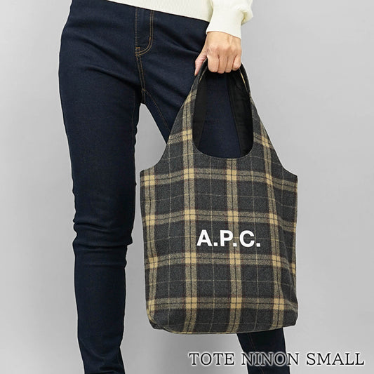 A.P.C. メンズ レディース トートバッグ TOTE NINON SMALL WOARS M61861 HEATHERED ANTHRACITE チェック PLC