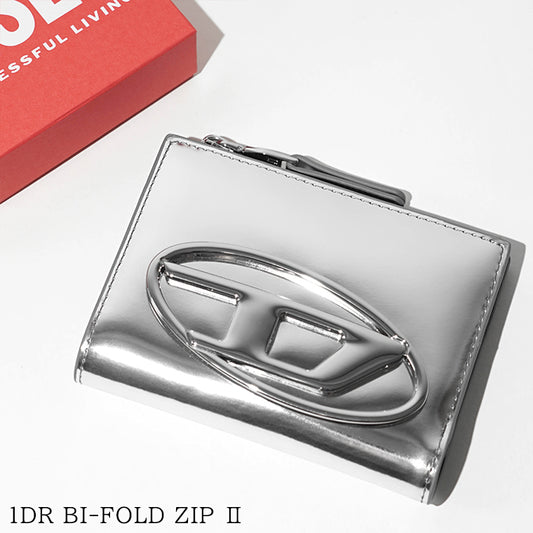 DIESEL レディース メンズ 2つ折り財布 1DR BI FOLD ZIP II X09888 PS202 シルバー H0535