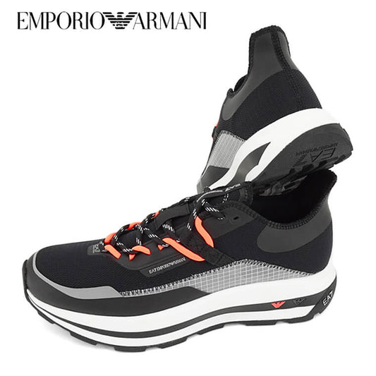EMPORIO ARMANI EA7 メンズ スニーカー ALTURA SUMMER BLACK AND WHITE X8X145 XK336 BLACK SILVER ORANGE FLUO ブラック S499