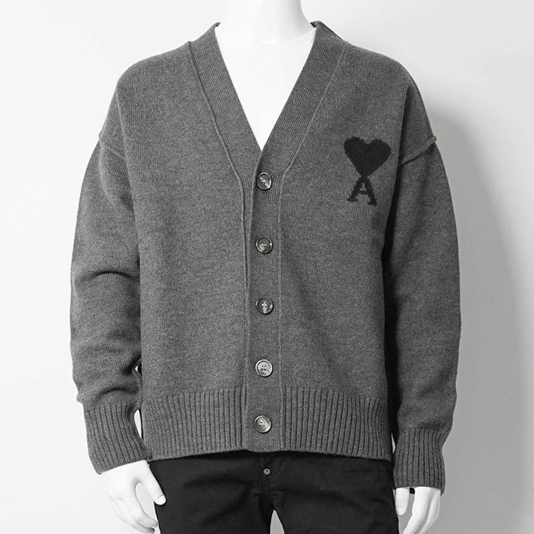 AMI メンズ カーディガン UKC367 018 GRIS CHINE NOIR グレー ブラック 0504