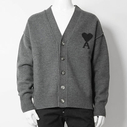 AMI メンズ カーディガン UKC367 018 GRIS CHINE NOIR グレー ブラック 0504