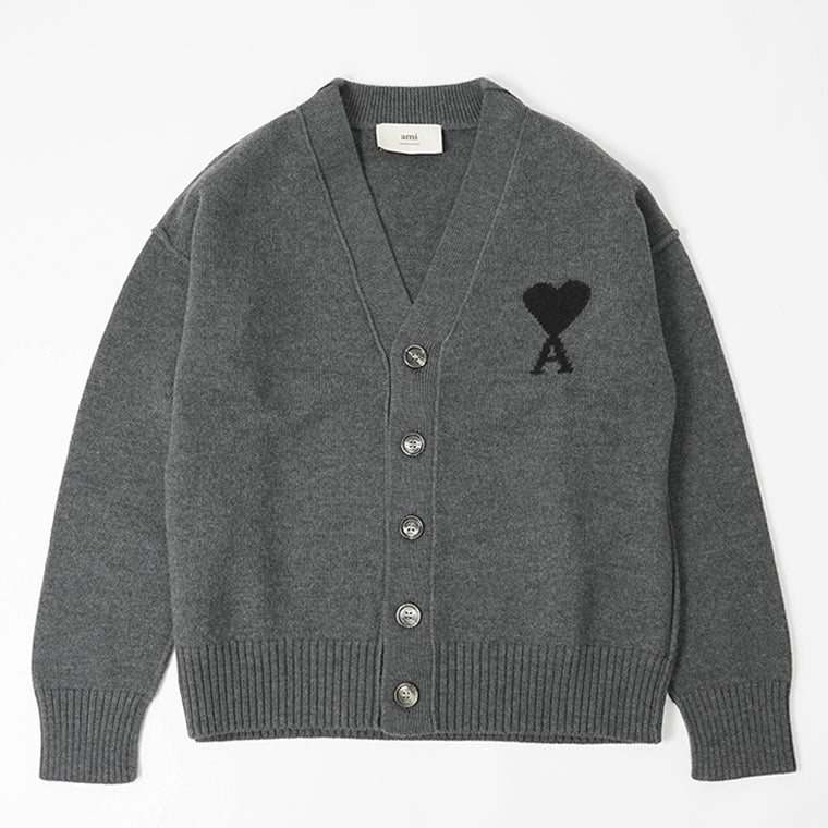 AMI メンズ カーディガン UKC367 018 GRIS CHINE NOIR グレー ブラック 0504