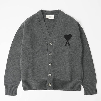 AMI レディース カーディガン UKC367 018 GRIS CHINE NOIR グレー ブラック 0504