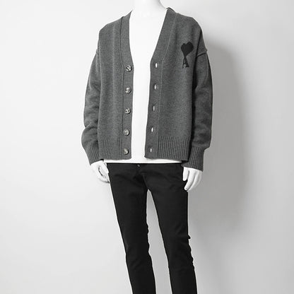 AMI メンズ カーディガン UKC367 018 GRIS CHINE NOIR グレー ブラック 0504