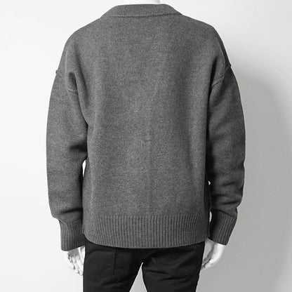 AMI メンズ カーディガン UKC367 018 GRIS CHINE NOIR グレー ブラック 0504