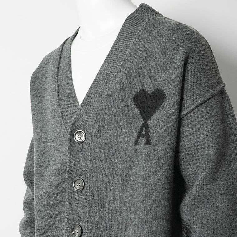 AMI メンズ カーディガン UKC367 018 GRIS CHINE NOIR グレー ブラック 0504