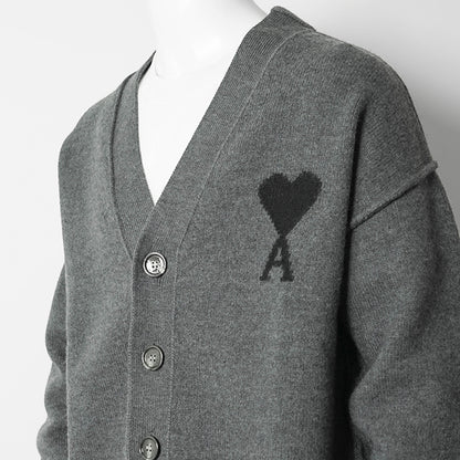 AMI メンズ カーディガン UKC367 018 GRIS CHINE NOIR グレー ブラック 0504