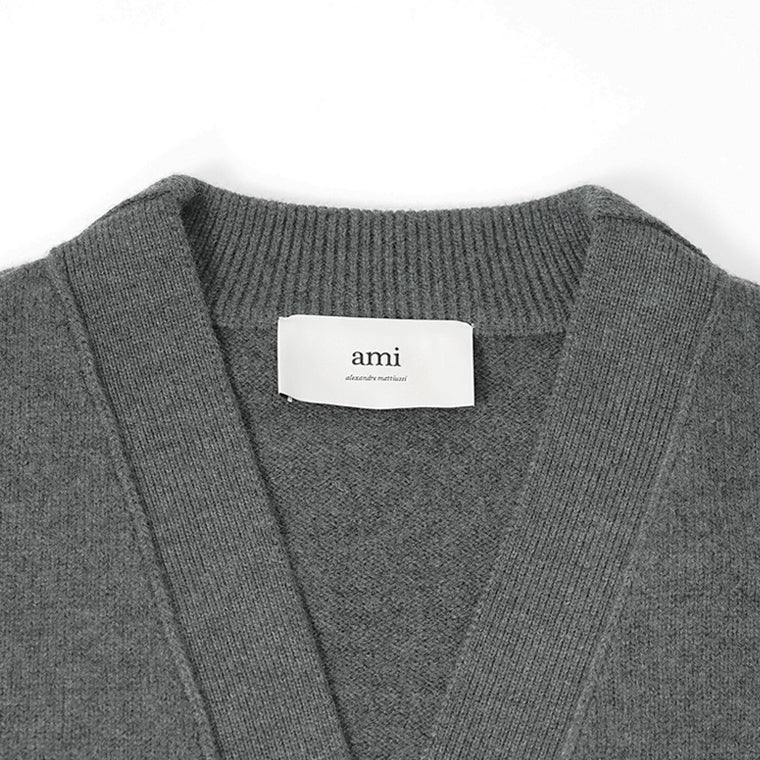 AMI メンズ カーディガン UKC367 018 GRIS CHINE NOIR グレー ブラック 0504