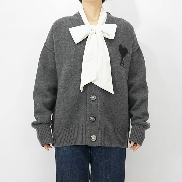 AMI レディース カーディガン UKC367 018 GRIS CHINE NOIR グレー ブラック 0504