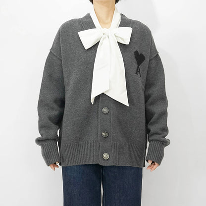 AMI レディース カーディガン UKC367 018 GRIS CHINE NOIR グレー ブラック 0504