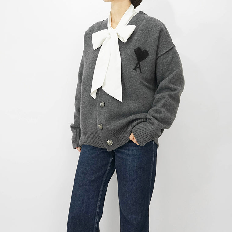 AMI レディース カーディガン UKC367 018 GRIS CHINE NOIR グレー ブラック 0504