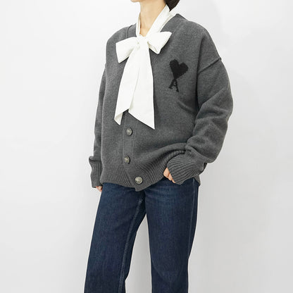 AMI レディース カーディガン UKC367 018 GRIS CHINE NOIR グレー ブラック 0504