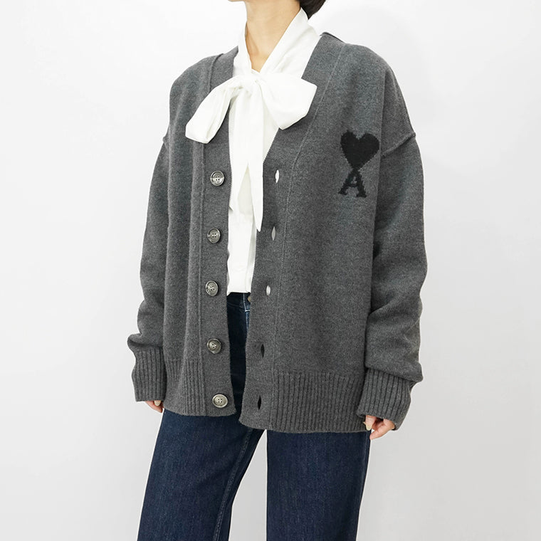 AMI レディース カーディガン UKC367 018 GRIS CHINE NOIR グレー ブラック 0504