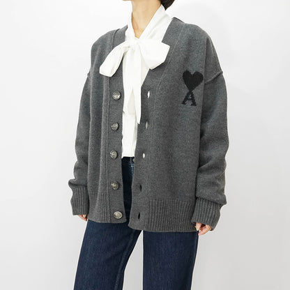AMI レディース カーディガン UKC367 018 GRIS CHINE NOIR グレー ブラック 0504