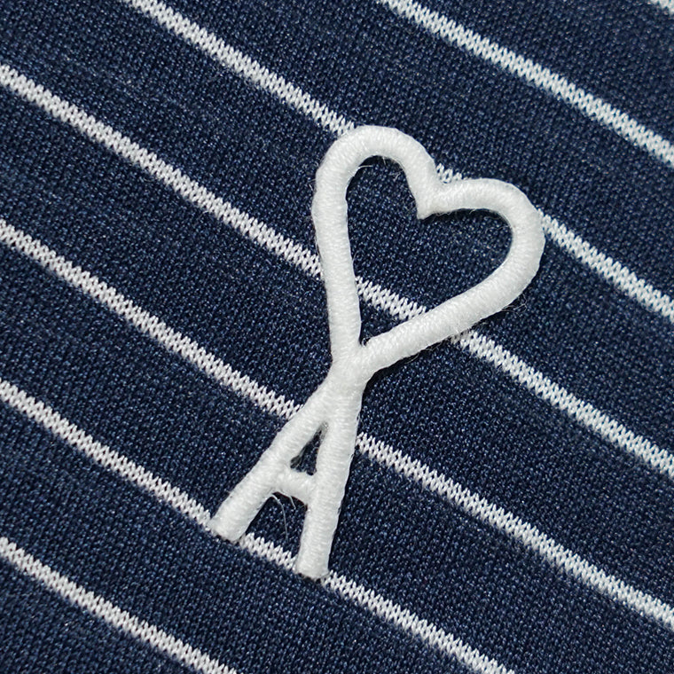 【2026SS SUMMER SALE】AMI メンズ ポロシャツ AMI DE COEUR POLO UPL422 JE0212 ENCRE BLANC ネイビー ホワイト A044