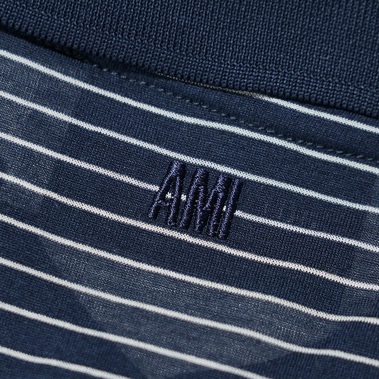 【2026SS SUMMER SALE】AMI メンズ ポロシャツ AMI DE COEUR POLO UPL422 JE0212 ENCRE BLANC ネイビー ホワイト A044