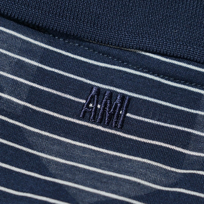 【2026SS SUMMER SALE】AMI メンズ ポロシャツ AMI DE COEUR POLO UPL422 JE0212 ENCRE BLANC ネイビー ホワイト A044