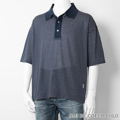【2026SS SUMMER SALE】AMI メンズ ポロシャツ AMI DE COEUR POLO UPL422 JE0212 ENCRE BLANC ネイビー ホワイト A044