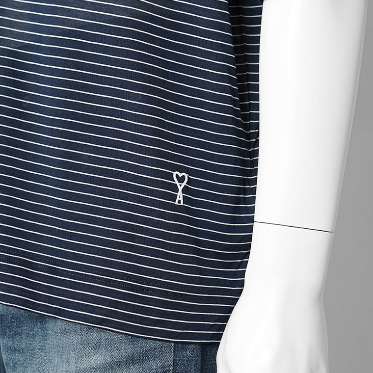 【2026SS SUMMER SALE】AMI メンズ ポロシャツ AMI DE COEUR POLO UPL422 JE0212 ENCRE BLANC ネイビー ホワイト A044