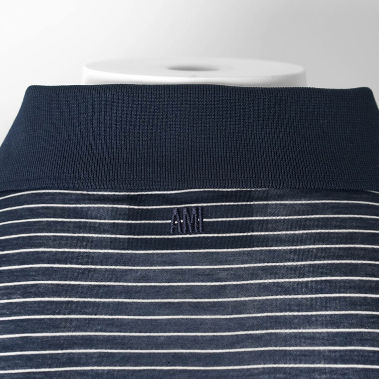 【2026SS SUMMER SALE】AMI メンズ ポロシャツ AMI DE COEUR POLO UPL422 JE0212 ENCRE BLANC ネイビー ホワイト A044