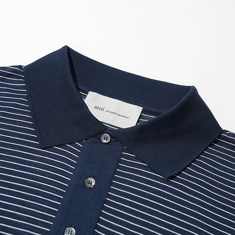 【2026SS SUMMER SALE】AMI メンズ ポロシャツ AMI DE COEUR POLO UPL422 JE0212 ENCRE BLANC ネイビー ホワイト A044