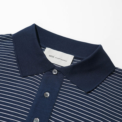 【2026SS SUMMER SALE】AMI メンズ ポロシャツ AMI DE COEUR POLO UPL422 JE0212 ENCRE BLANC ネイビー ホワイト A044