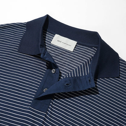 【2026SS SUMMER SALE】AMI メンズ ポロシャツ AMI DE COEUR POLO UPL422 JE0212 ENCRE BLANC ネイビー ホワイト A044