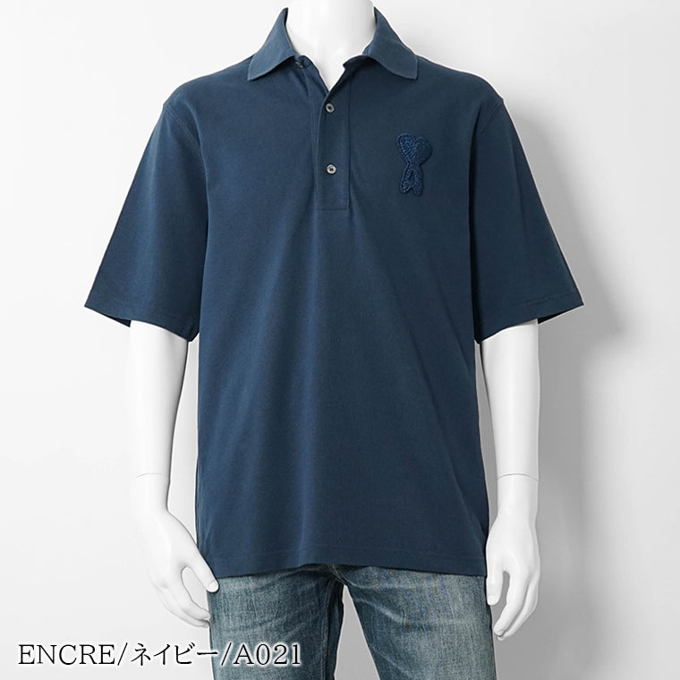 【2026SS SUMMER SALE】AMI メンズ ポロシャツ AMI DE COEUR KNITTED PATCH POLO UPL428 JE0221 2カラー