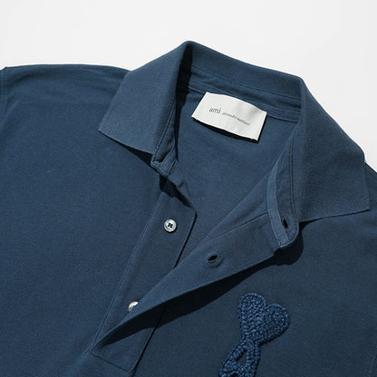 【2026SS SUMMER SALE】AMI メンズ ポロシャツ AMI DE COEUR KNITTED PATCH POLO UPL428 JE0221 2カラー
