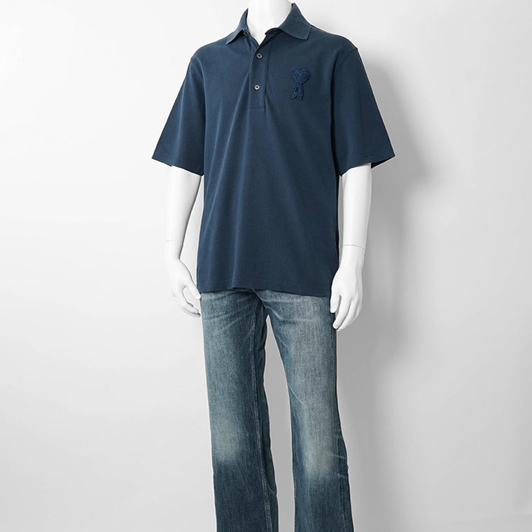 【2026SS SUMMER SALE】AMI メンズ ポロシャツ AMI DE COEUR KNITTED PATCH POLO UPL428 JE0221 2カラー