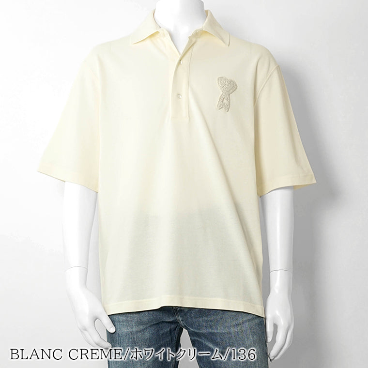 【2026SS SUMMER SALE】AMI メンズ ポロシャツ AMI DE COEUR KNITTED PATCH POLO UPL428 JE0221 2カラー