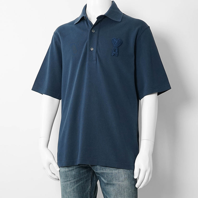 【2026SS SUMMER SALE】AMI メンズ ポロシャツ AMI DE COEUR KNITTED PATCH POLO UPL428 JE0221 2カラー