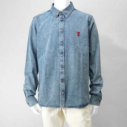 【SUMMER FINAL SALE】 AMI メンズ デニムシャツ USH063 DE0056 USED BLUE ウォッシュブルー 480