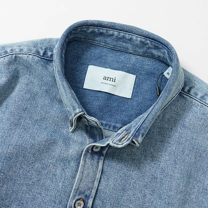 【SUMMER FINAL SALE】 AMI メンズ デニムシャツ USH063 DE0056 USED BLUE ウォッシュブルー 480