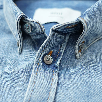 【SUMMER FINAL SALE】 AMI メンズ デニムシャツ USH063 DE0056 USED BLUE ウォッシュブルー 480