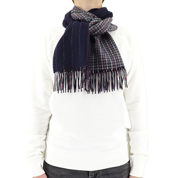 Johnstons レディース メンズ カシミア100％ Wフェイス マフラー WA000020 RU7133 GUNCLUB PINSTRIPE ガンクラブ ストライプ