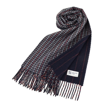 Johnstons メンズ レディース カシミア100％ Wフェイス マフラー WA000020 RU7133 GUNCLUB PINSTRIPE ガンクラブ ストライプ