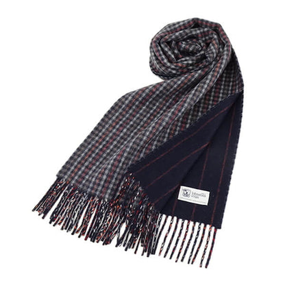 Johnstons レディース メンズ カシミア100％ Wフェイス マフラー WA000020 RU7133 GUNCLUB PINSTRIPE ガンクラブ ストライプ