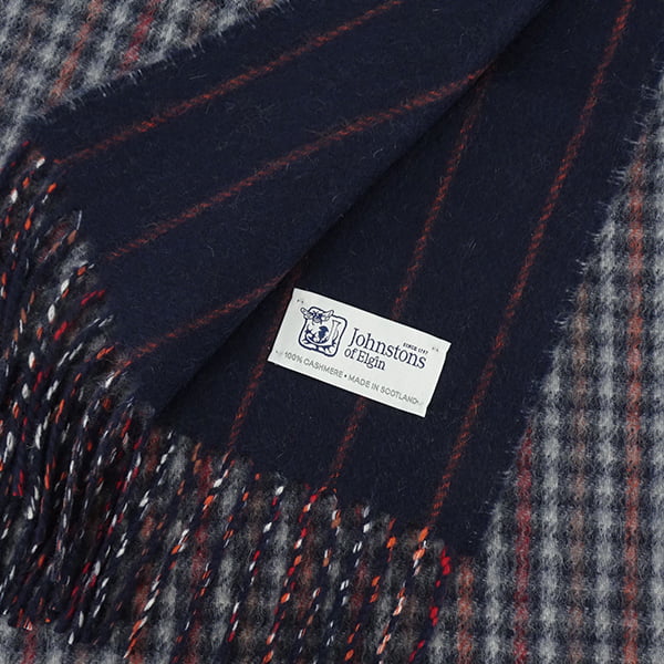 Johnstons メンズ レディース カシミア100％ Wフェイス マフラー WA000020 RU7133 GUNCLUB PINSTRIPE ガンクラブ ストライプ