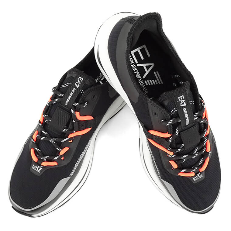 EMPORIO ARMANI EA7 メンズ スニーカー ALTURA SUMMER BLACK AND WHITE X8X145 XK336 BLACK SILVER ORANGE FLUO ブラック S499
