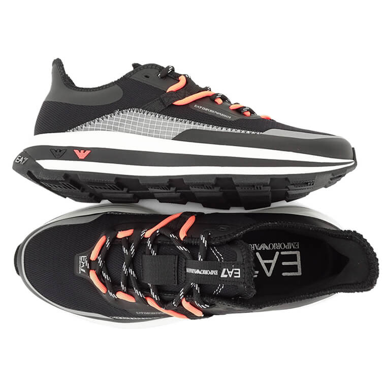 EMPORIO ARMANI EA7 メンズ スニーカー ALTURA SUMMER BLACK AND WHITE X8X145 XK336 BLACK SILVER ORANGE FLUO ブラック S499